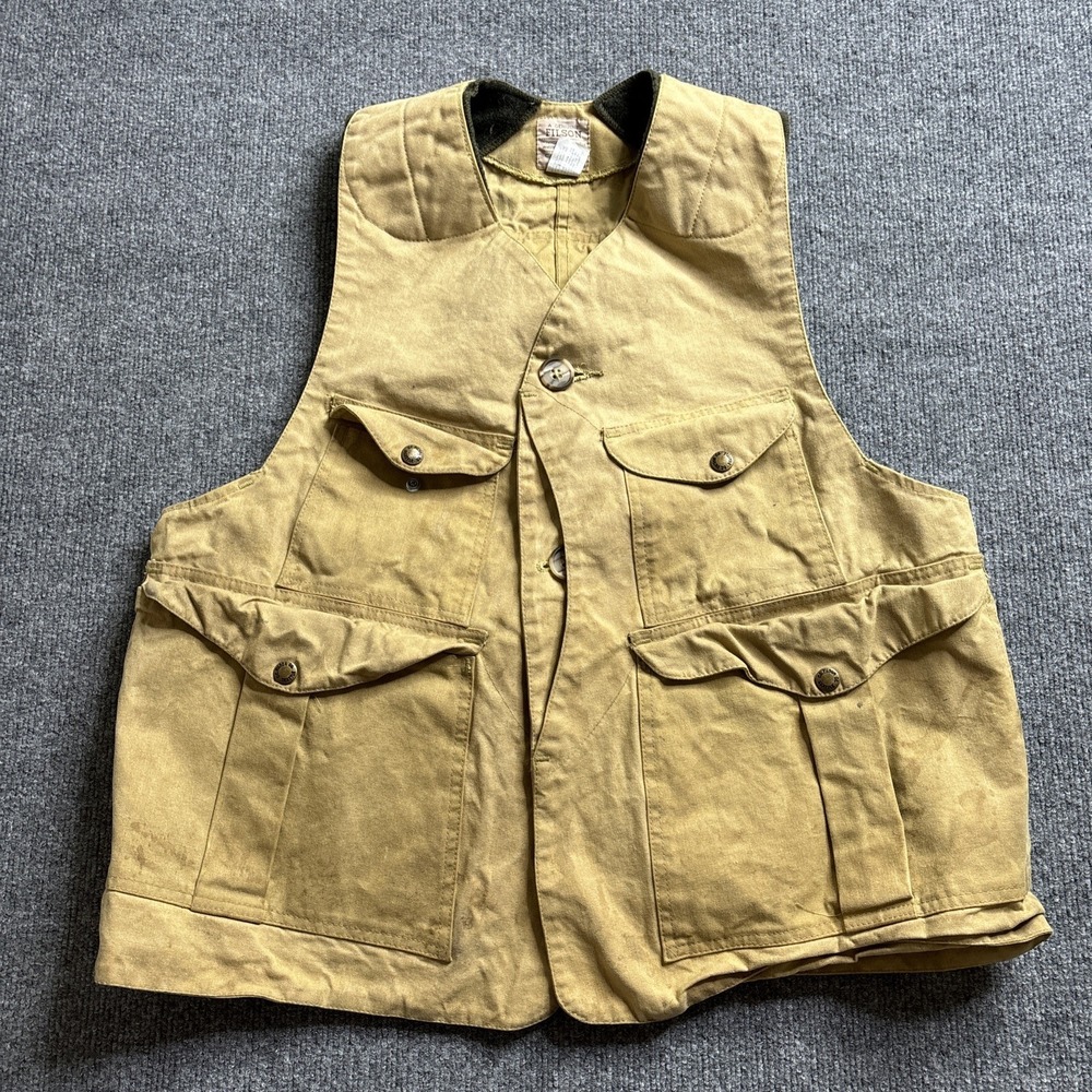 Vintage Filson Style 32 Half Moon Waxed Canvas Hunting Vest Men's L Made In USA